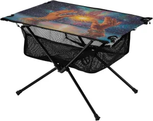 Camping Table Lightweight Portable Folding Table with Mesh Storage Net Galaxy Starry Sky Hand Ball Ideal for Camping Hiking Beach Picnic Travel Backyard