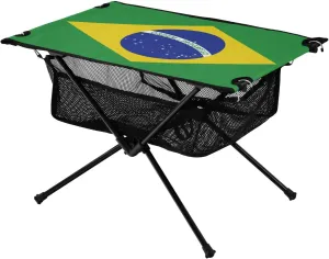 Camping Table Lightweight Portable Folding Table with Mesh Storage Net Green Brazil Flag Ideal for Camping Hiking Beach Picnic Travel Backyard