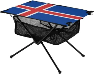 Camping Table Lightweight Portable Folding Table with Mesh Storage Net Iceland Flag Ideal for Camping Hiking Beach Picnic Travel Backyard