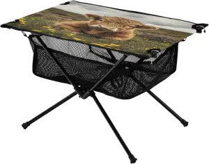 Camping Table Lightweight Portable Folding Table with Mesh Storage Net Mini Highland Cow Ideal for Camping Hiking Beach Picnic Travel Backyard