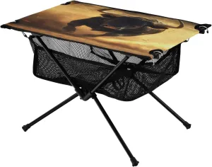 Camping Table Lightweight Portable Folding Table with Mesh Storage Net Muscular Black Bull Ideal for Camping Hiking Beach Picnic Travel Backyard