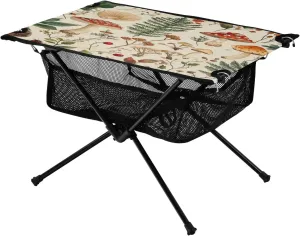 Camping Table Lightweight Portable Folding Table with Mesh Storage Net Mushroom Soft Light Beige Ideal for Camping Hiking Beach Picnic Travel Backyard