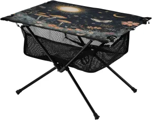 Camping Table Lightweight Portable Folding Table with Mesh Storage Net Mushroom Sun Flowers Ideal for Camping Hiking Beach Picnic Travel Backyard