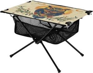 Camping Table Lightweight Portable Folding Table with Mesh Storage Net Owl Ethnic Style Ideal for Camping Hiking Beach Picnic Travel Backyard