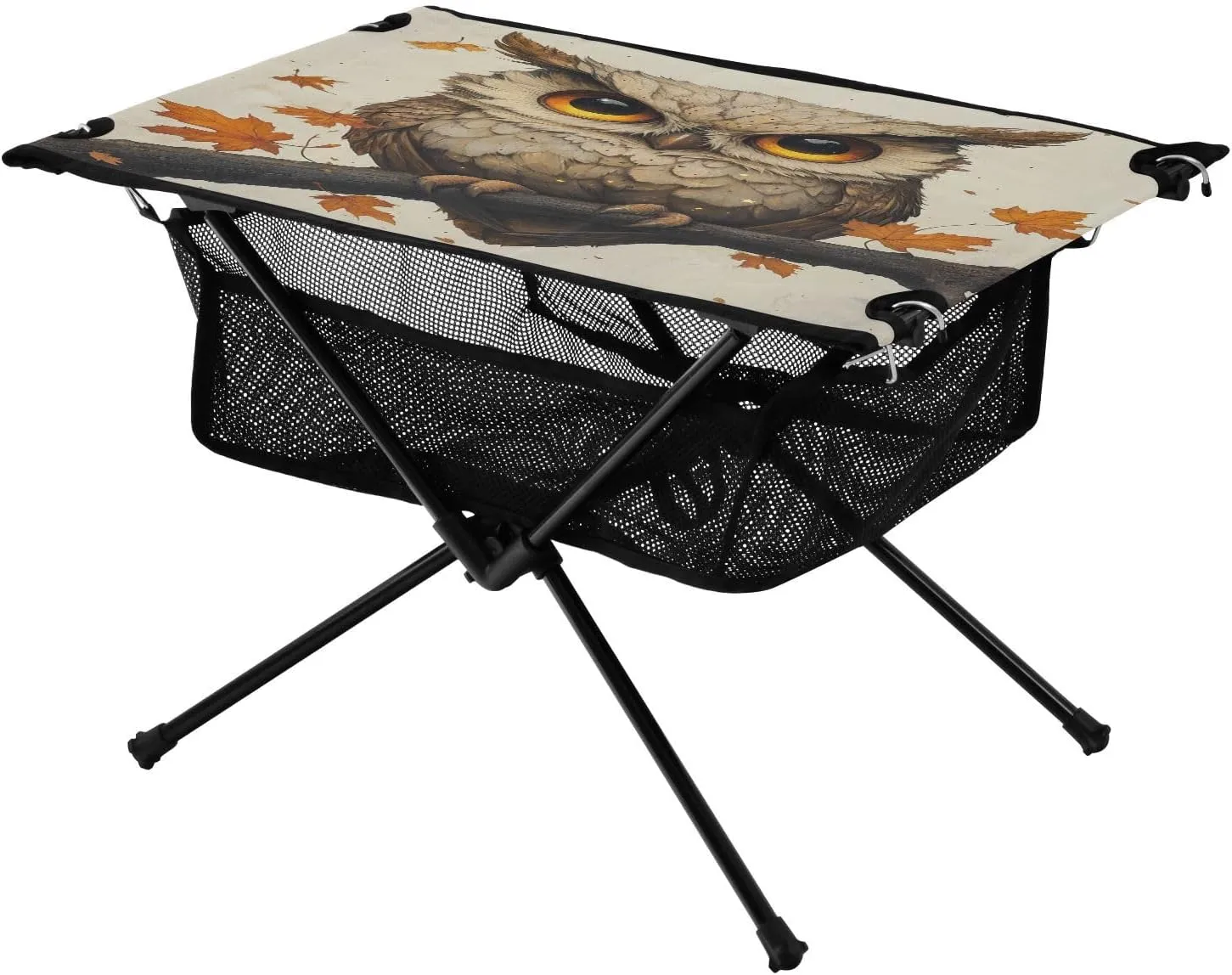 Camping Table Lightweight Portable Folding Table with Mesh Storage Net Owl Maple Leaf Ideal for Camping Hiking Beach Picnic Travel Backyard