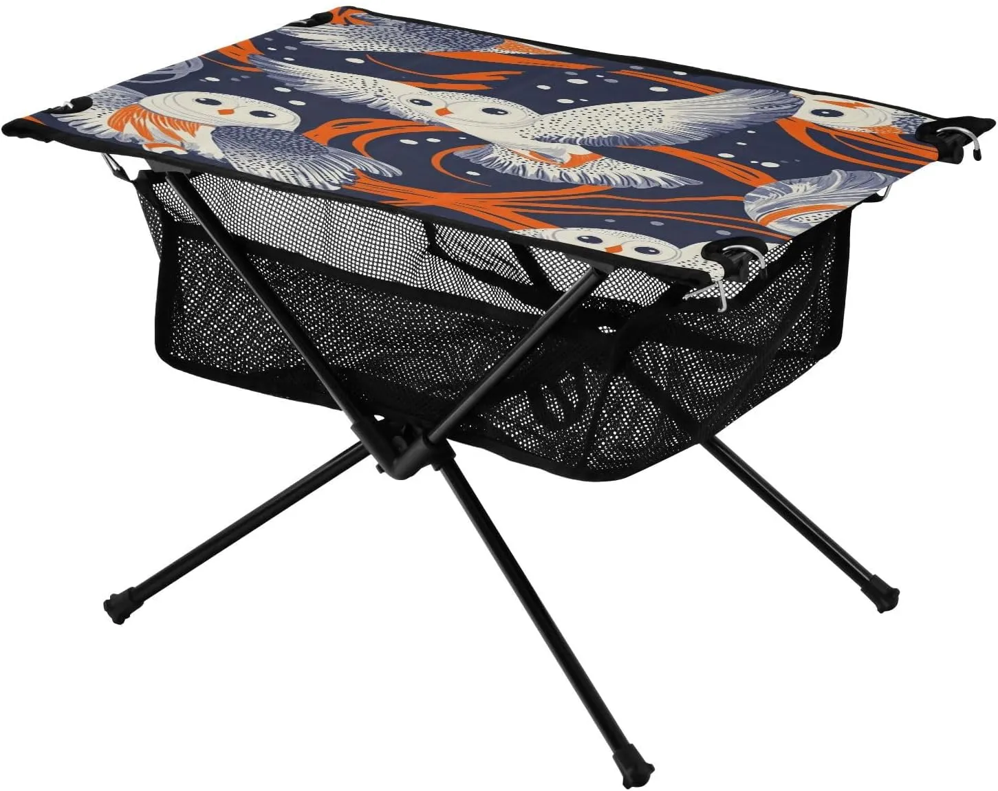 Camping Table Lightweight Portable Folding Table with Mesh Storage Net Owl Ribbon Ideal for Camping Hiking Beach Picnic Travel Backyard