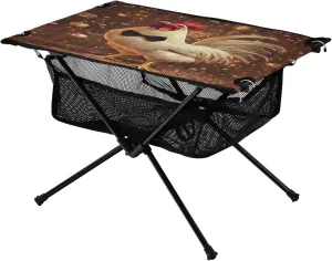 Camping Table Lightweight Portable Folding Table with Mesh Storage Net Rooster Chicken Tie Ideal for Camping Hiking Beach Picnic Travel Backyard