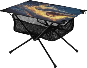 Camping Table Lightweight Portable Folding Table with Mesh Storage Net Shark Fire Ideal for Camping Hiking Beach Picnic Travel Backyard