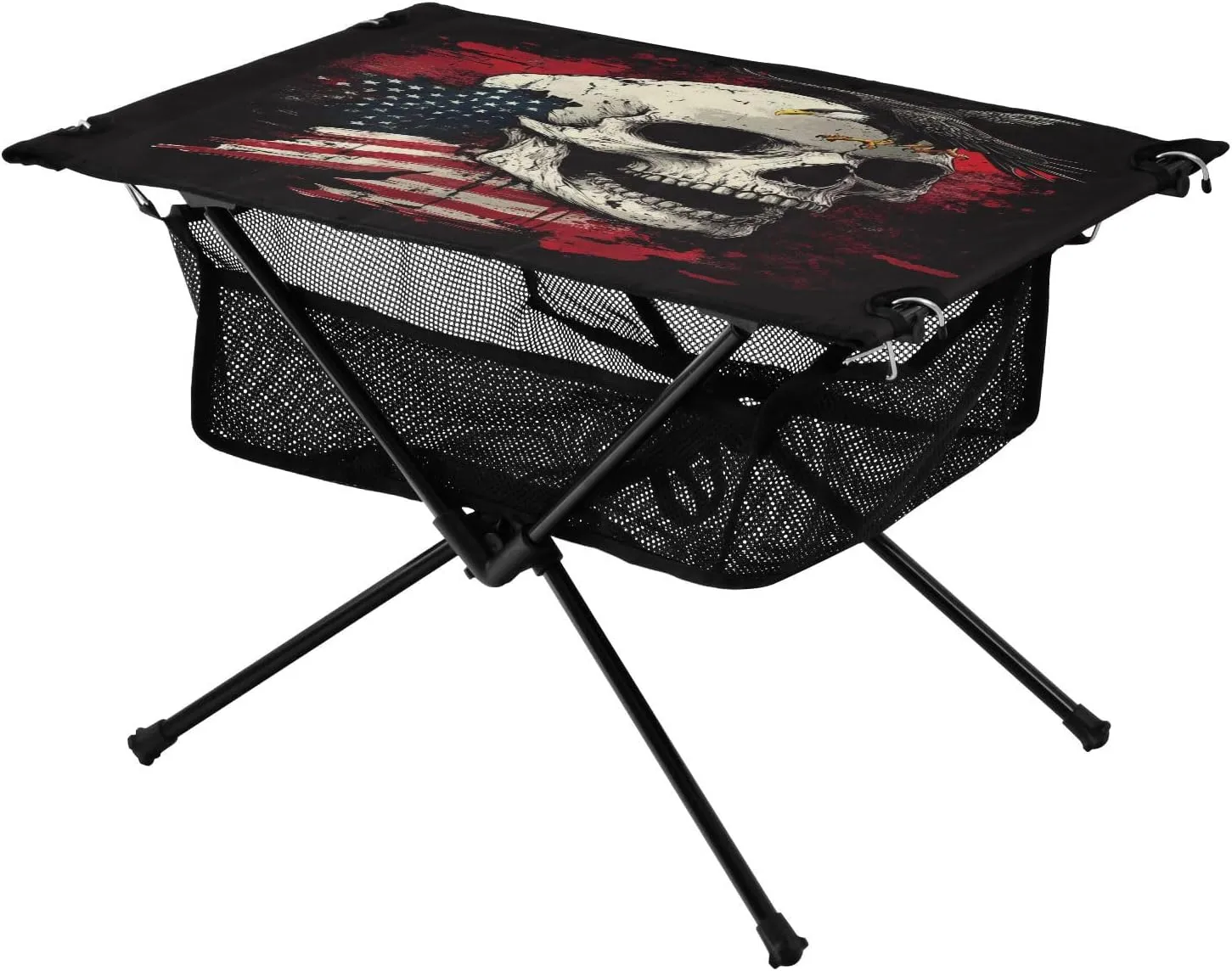 Camping Table Lightweight Portable Folding Table with Mesh Storage Net Skull America Flag Ideal for Camping Hiking Beach Picnic Travel Backyard