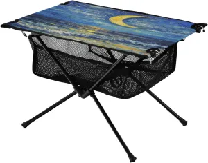 Camping Table Lightweight Portable Folding Table with Mesh Storage Net Starry Sky Galaxy Moon Sea Ideal for Camping Hiking Beach Picnic Travel Backyard