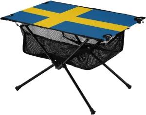 Camping Table Lightweight Portable Folding Table with Mesh Storage Net Sweden Flag Ideal for Camping Hiking Beach Picnic Travel Backyard