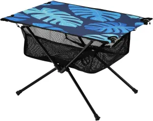Camping Table Lightweight Portable Folding Table with Mesh Storage Net Tropical Plants Wide Leaf Blue Ideal for Camping Hiking Beach Picnic Travel Backyard
