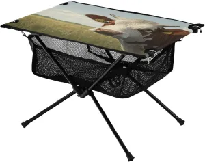 Camping Table Lightweight Portable Folding Table with Mesh Storage Net White Cow Ideal for Camping Hiking Beach Picnic Travel Backyard