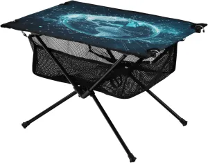 Camping Table Lightweight Portable Folding Table with Mesh Storage Net World Map Line Ideal for Camping Hiking Beach Picnic Travel Backyard