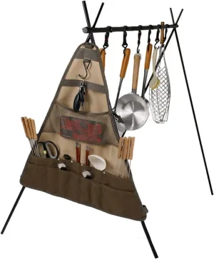 Camping Utensil Bag Utensils Organizer Canvas Cookware Knife Storage Bag Cooking Utensil Bag Portable Picnic Cutlery Organizer Bag Roll Up Camping Storage Bag Tools Travel Bag for Outdoor BBQ