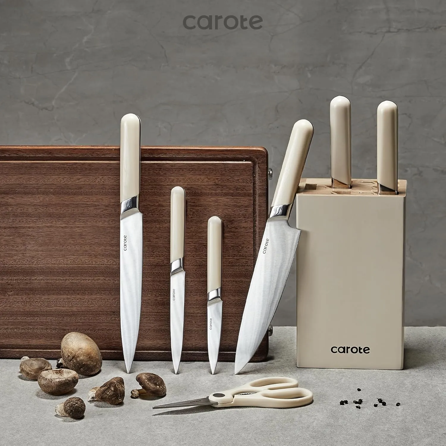 CAROTE 8PCS Kitchen Knife Bock Set, Stainless Steel Razor-Sharp Blade,Essential Knife Set with Block, Dishwasher Safe