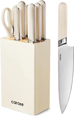 CAROTE 8PCS Kitchen Knife Bock Set, Stainless Steel Razor-Sharp Blade,Essential Knife Set with Block, Dishwasher Safe