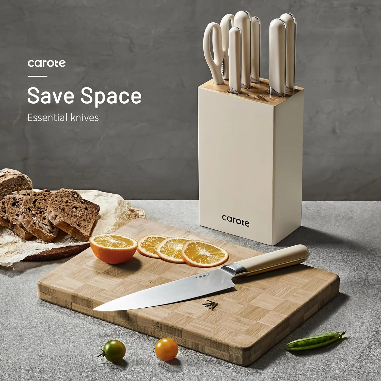 CAROTE 8PCS Kitchen Knife Bock Set, Stainless Steel Razor-Sharp Blade,Essential Knife Set with Block, Dishwasher Safe