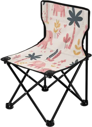 Cartoon Colorful Elephant Portable Outdoor Folding Chair Anti-Slip Padded Oxford Cloth Stool Camping Chair Small for Beach Hiking Fishing Gardening Quad Camp Chair