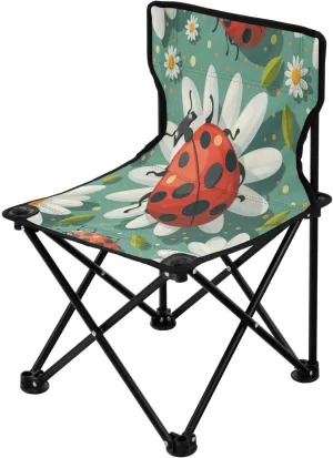Cartoon Ladybird Portable Outdoor Folding Chair Anti-Slip Padded Oxford Cloth Stool Camping Chair Small for Beach Hiking Fishing Gardening Quad Camp Chair
