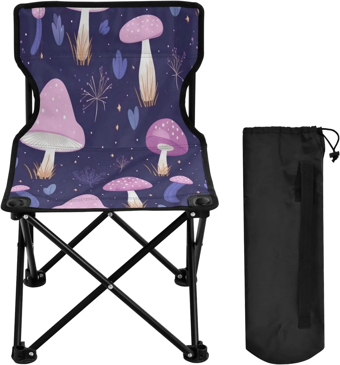 Cartoon Mushroom Portable Outdoor Folding Chair Anti-Slip Padded Oxford Cloth Stool Camping Chair Small for Beach Hiking Fishing Gardening Quad Camp Chair