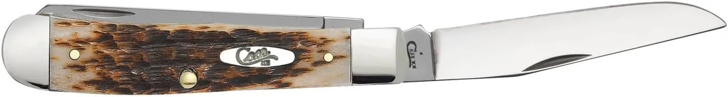 Case XX WR Pocket Knife Amber Jigged Bone Trapper Item #164 - (6254 SS) - Length Closed: 4 1/8 Inches