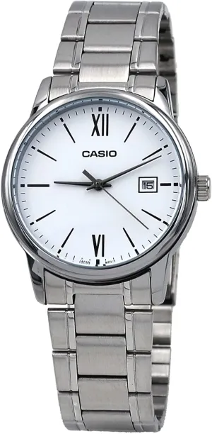 Casio MTP-V002D-7B3 Men's Standard Analog Stainless Steel Date Roman White Dial Watch