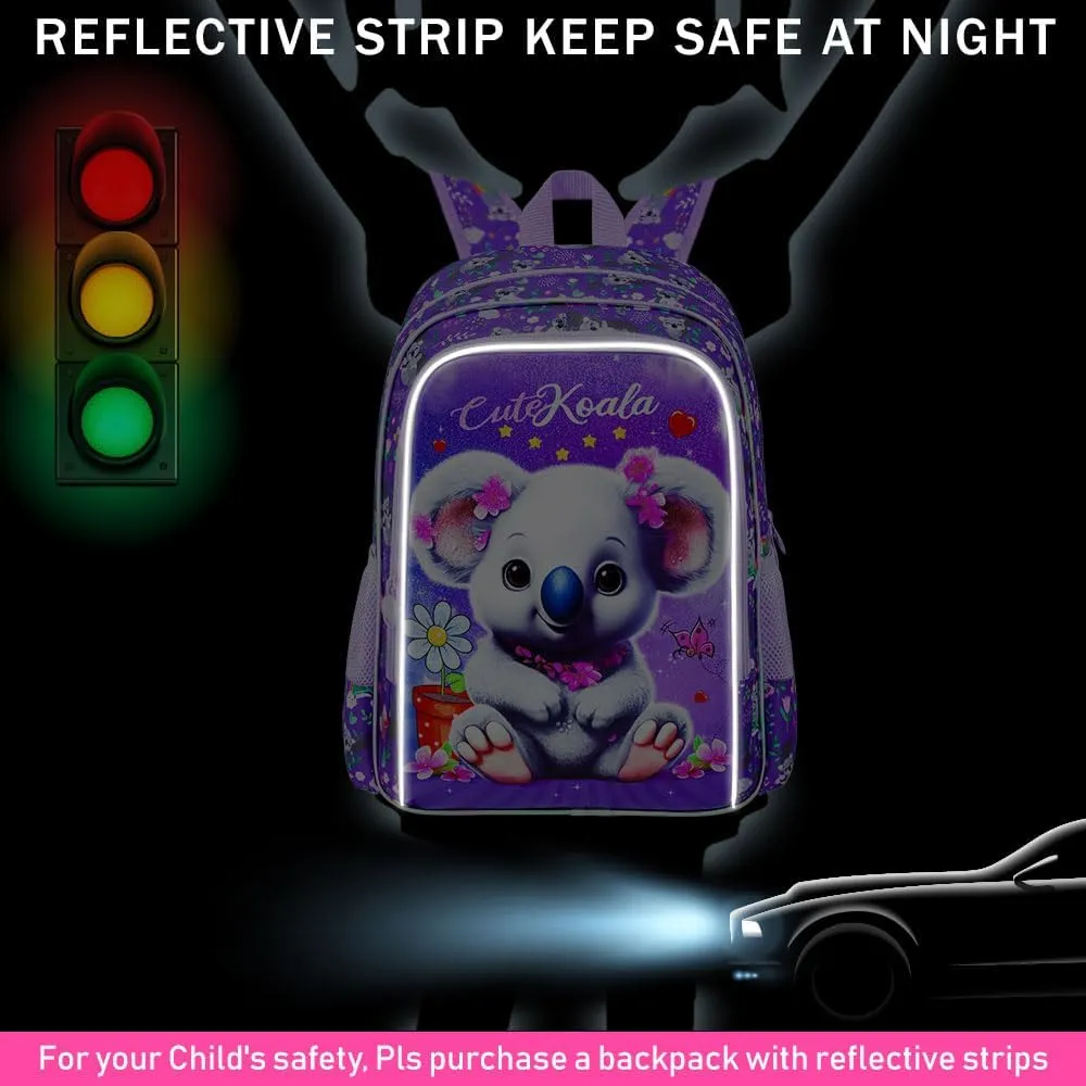CCJPX 3PCS Backpack for Girls, 16" Koala Preschool Bookbag with Lunch Box，Kids Water Resistant School Backpacks for Elementary Kindergarten