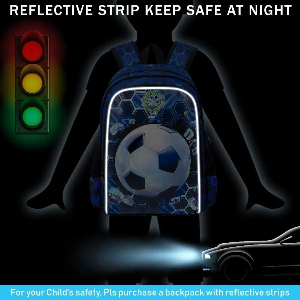 CCJPX 3PCS Football Backpack for Boys, 16 Inch Kids Water Resistant Preschool Bookbags with Lunch Box, Cool Elementary School Bag for Kindergarten Toddler