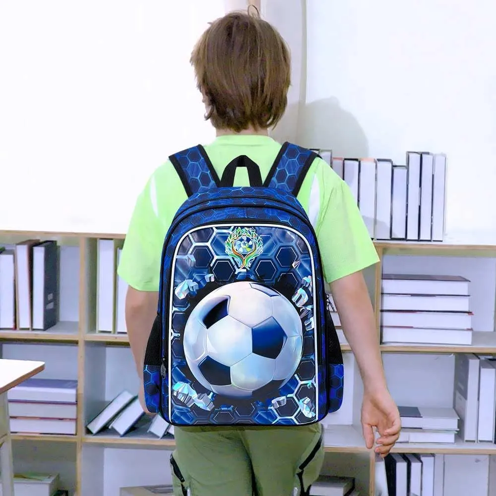 CCJPX 3PCS Football Backpack for Boys, 16 Inch Kids Water Resistant Preschool Bookbags with Lunch Box, Cool Elementary School Bag for Kindergarten Toddler