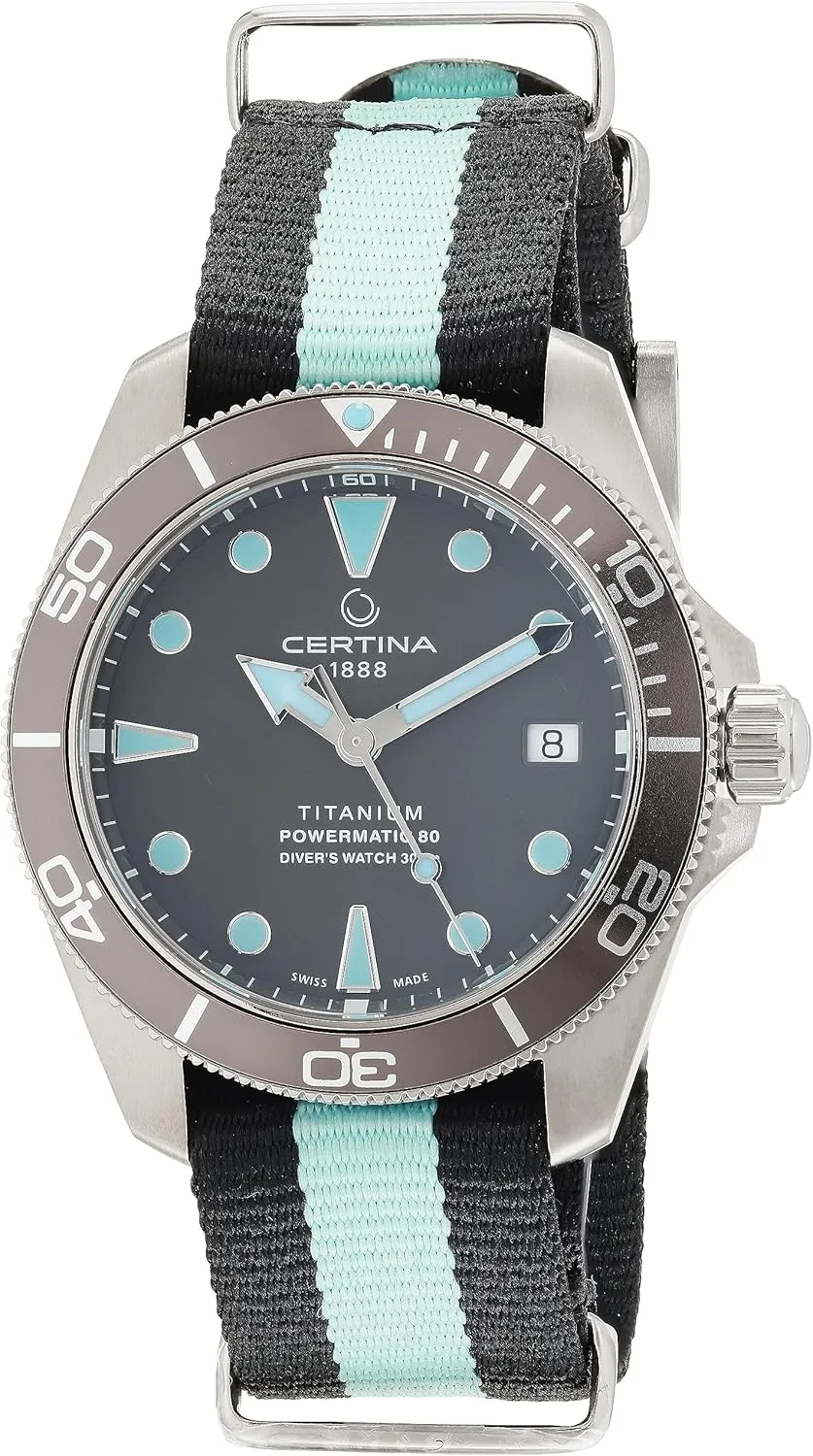 Certina, Mens, DS Action Diver 38mm Powermatic 80, Titanium, Swiss Automatic, Watch, Anthracite, Plastic, 19, (C0328074808100)