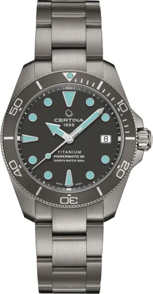Certina, Mens, DS Action Diver 38mm Powermatic 80, Titanium, Swiss Automatic, Watch, Anthracite, Titanium, 19, (C0328074408100)