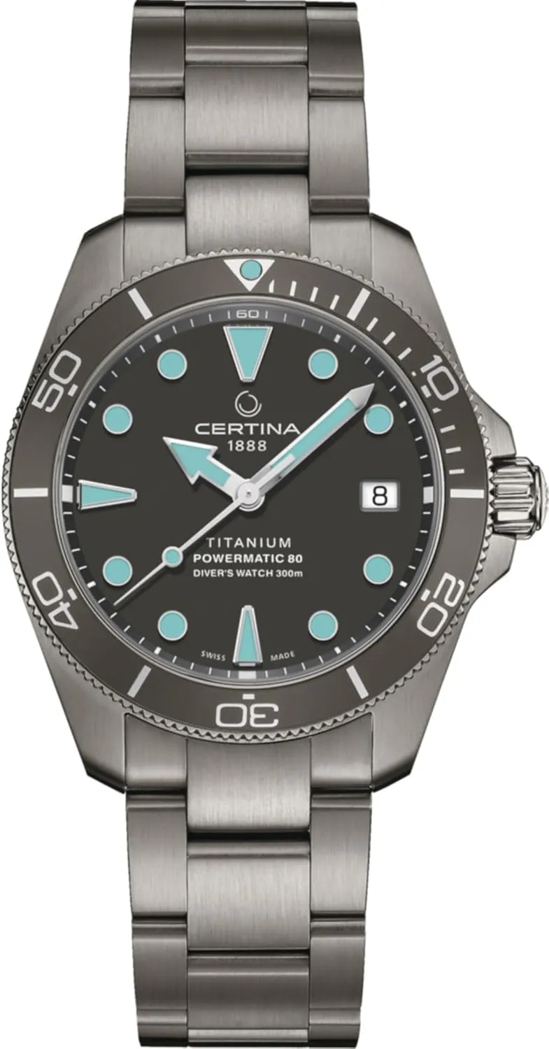 Certina, Mens, DS Action Diver 38mm Powermatic 80, Titanium, Swiss Automatic, Watch, Anthracite, Titanium, 19, (C0328074408100)