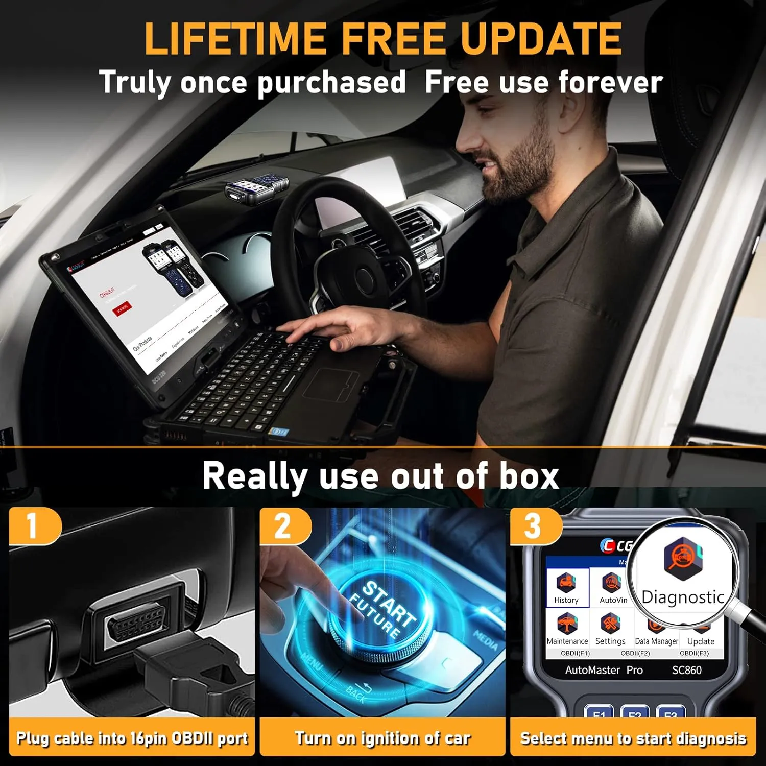 CGSULIT All System OBD2 Scanner, SC860 Code Reader with 8 Services, ABS Bleeding/EPB/Oil/SAS/TPS Reset, Battery Registration, Injector Coding, Car Scanner Diagnostic for All Cars, Free Update