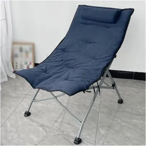 Chair Camping Chairs for Adults, Outdoor Lounge Chairs Folding, Oversize Portable Padded Camp Chair with Metal Frame Pillow Collapsible Lawn Chair with Removable Soft Cushion for Grarden (Color : Blu