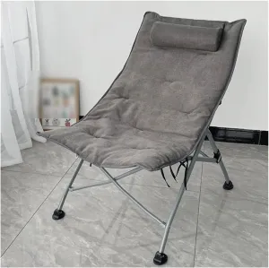 Chair Camping Chairs for Adults, Outdoor Lounge Chairs Folding, Oversize Portable Padded Camp Chair with Metal Frame Pillow Collapsible Lawn Chair with Removable Soft Cushion for Grarden (Color : Lig