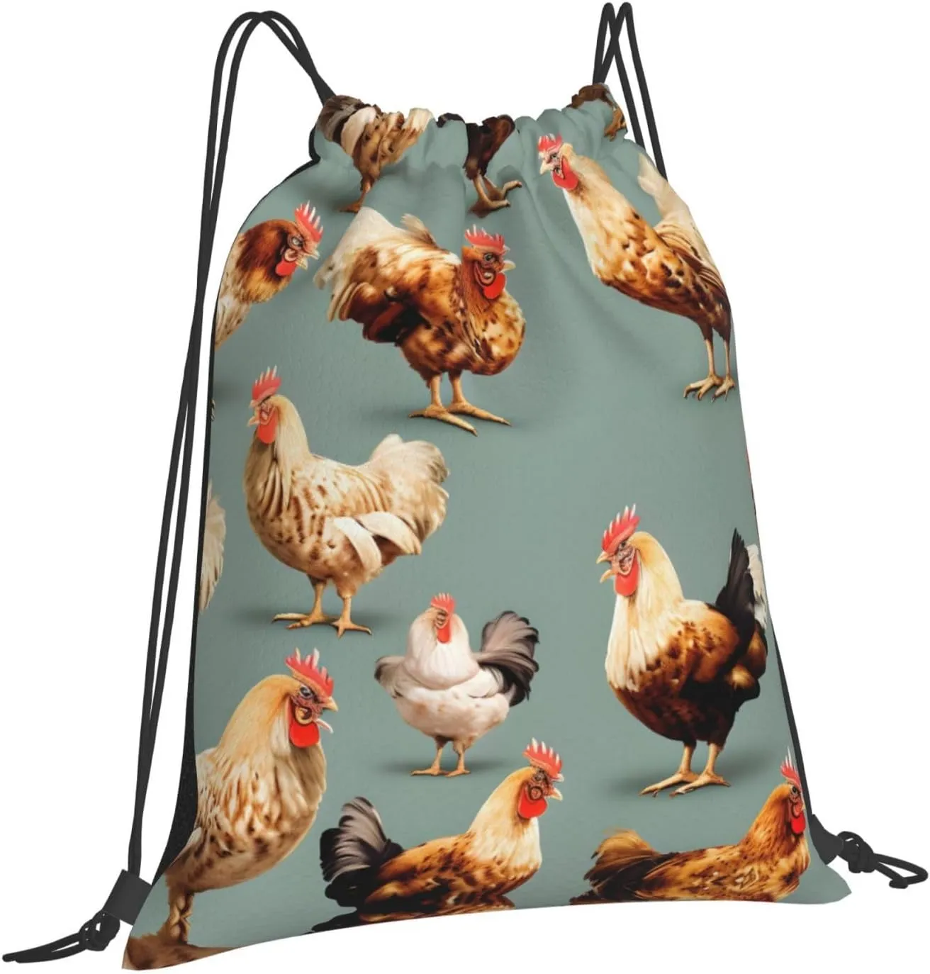 Chicken Prints Print Sports Drawstring Backpack,Water Resistant Bag, Gym Backpack for Women Men