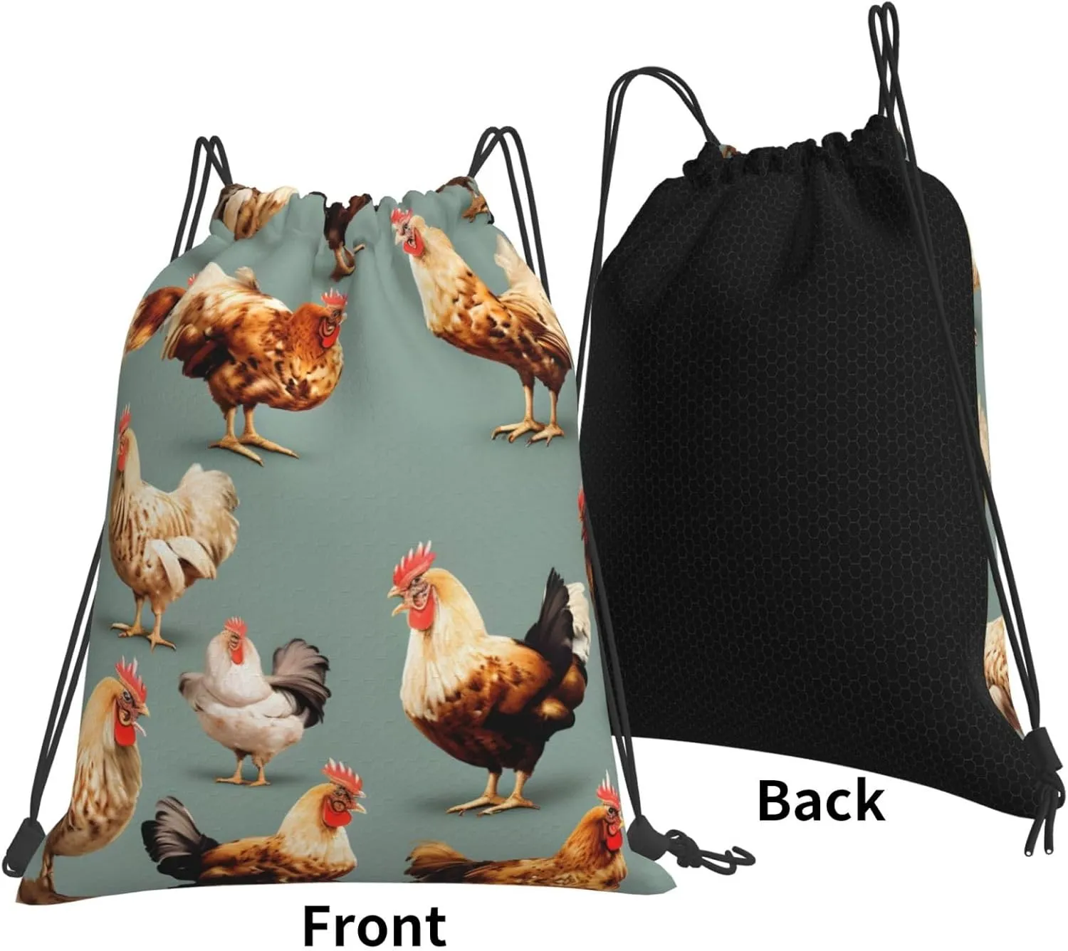 Chicken Prints Print Sports Drawstring Backpack,Water Resistant Bag, Gym Backpack for Women Men
