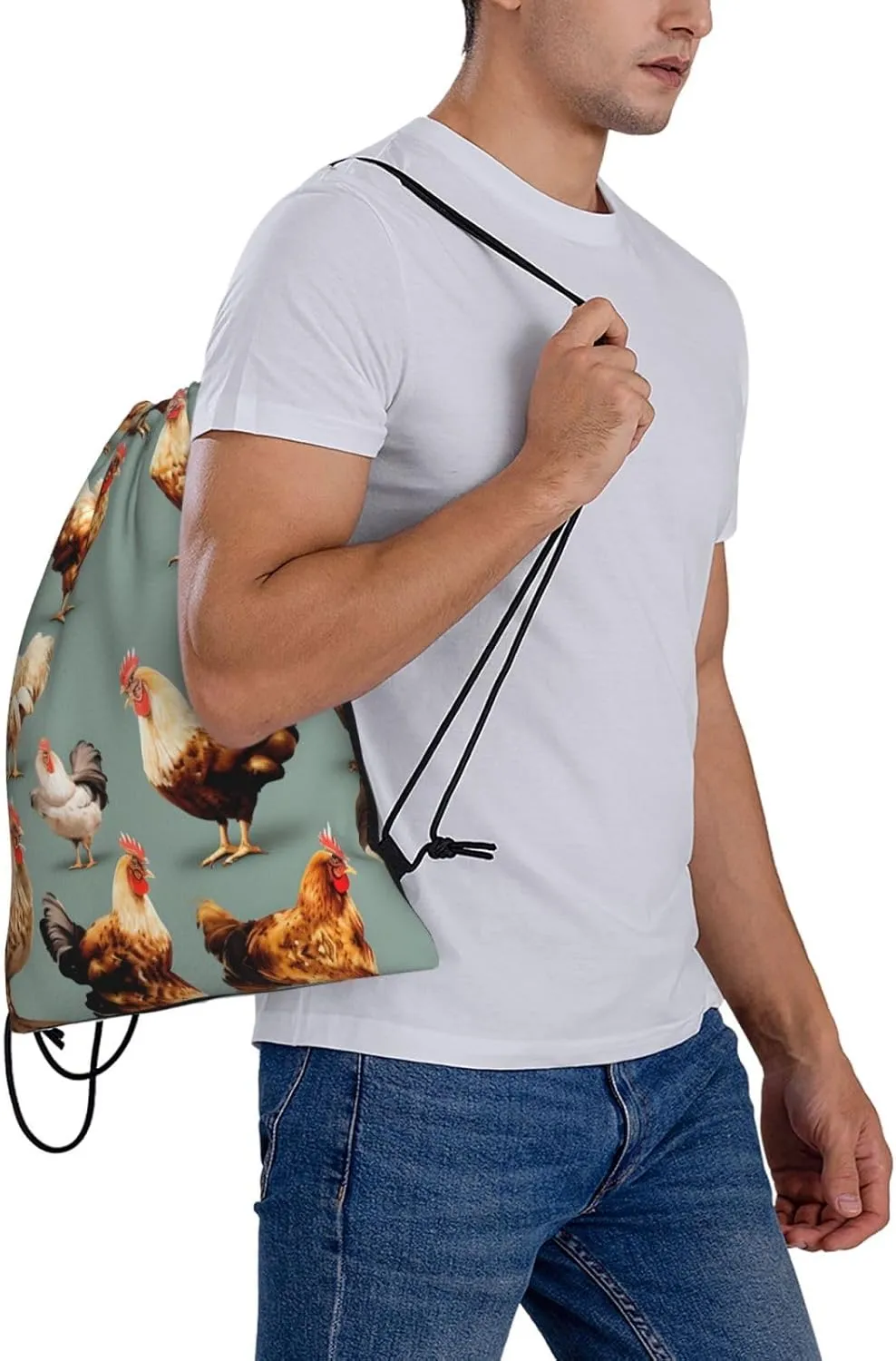 Chicken Prints Print Sports Drawstring Backpack,Water Resistant Bag, Gym Backpack for Women Men
