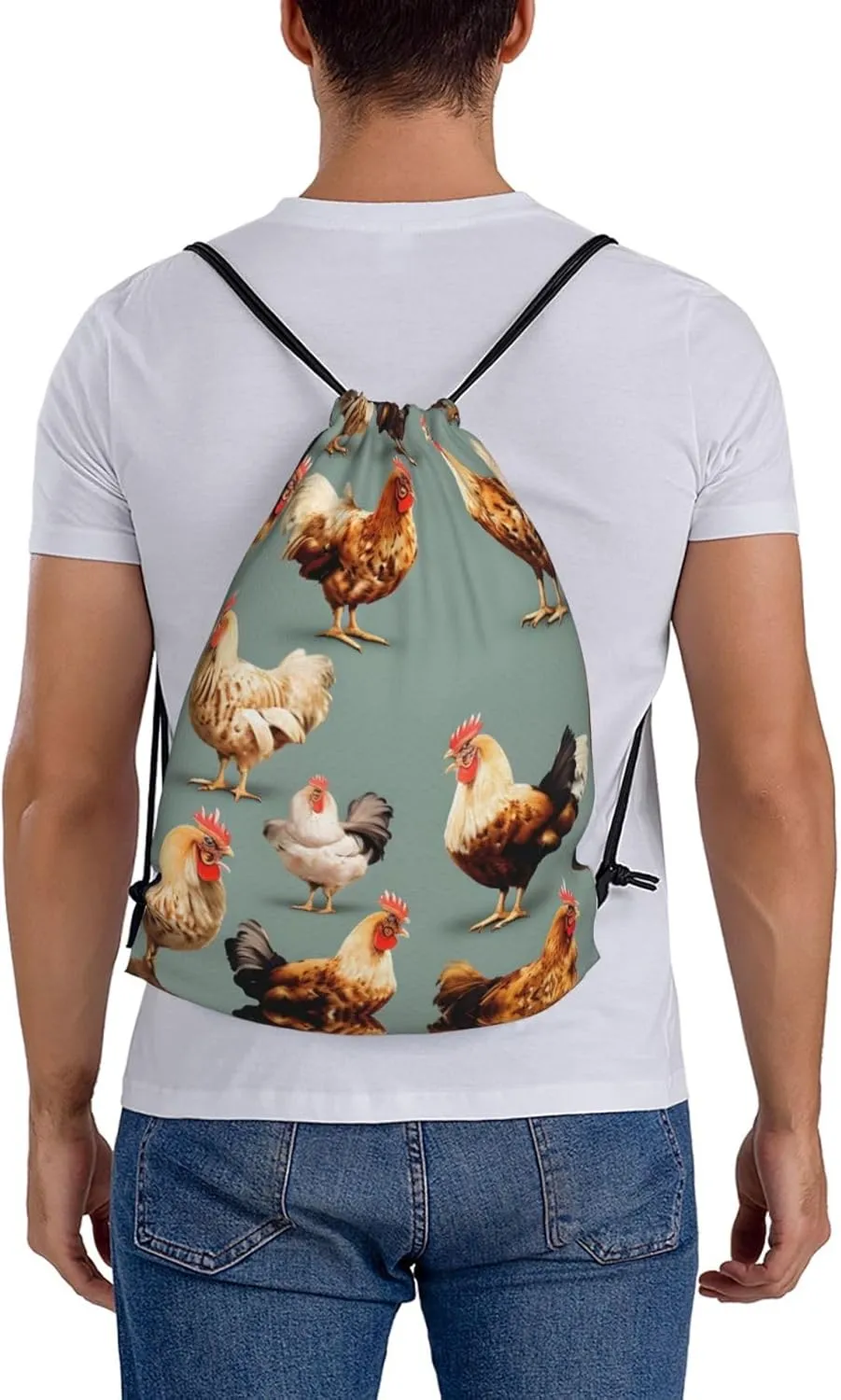 Chicken Prints Print Sports Drawstring Backpack,Water Resistant Bag, Gym Backpack for Women Men