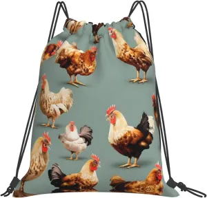 Chicken Prints Print Sports Drawstring Backpack,Water Resistant Bag, Gym Backpack for Women Men