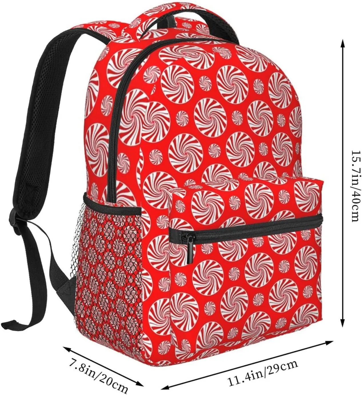 Christmas Candy Peppermints Red Backpack Casual Laptop Backpack Lightweight Double Shoulder Bag Travel Daypack For Women Men