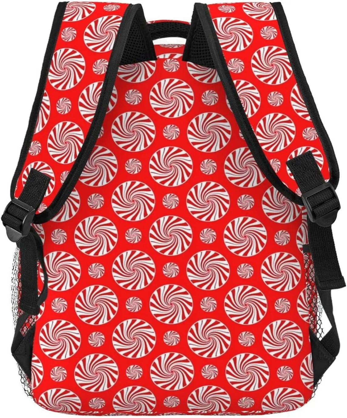 Christmas Candy Peppermints Red Backpack Casual Laptop Backpack Lightweight Double Shoulder Bag Travel Daypack For Women Men