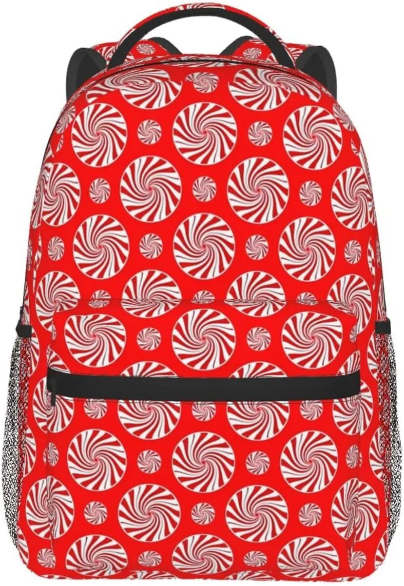 Christmas Candy Peppermints Red Backpack Casual Laptop Backpack Lightweight Double Shoulder Bag Travel Daypack For Women Men