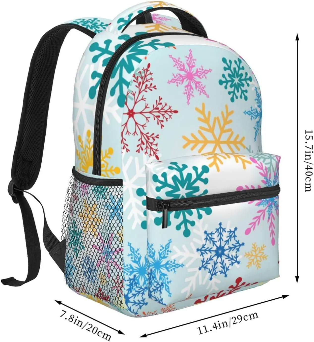 Christmas Multicolored Snowflakes Light New Year Backpack Casual Laptop Backpack Lightweight Double Shoulder Bag Travel Daypack For Women Men