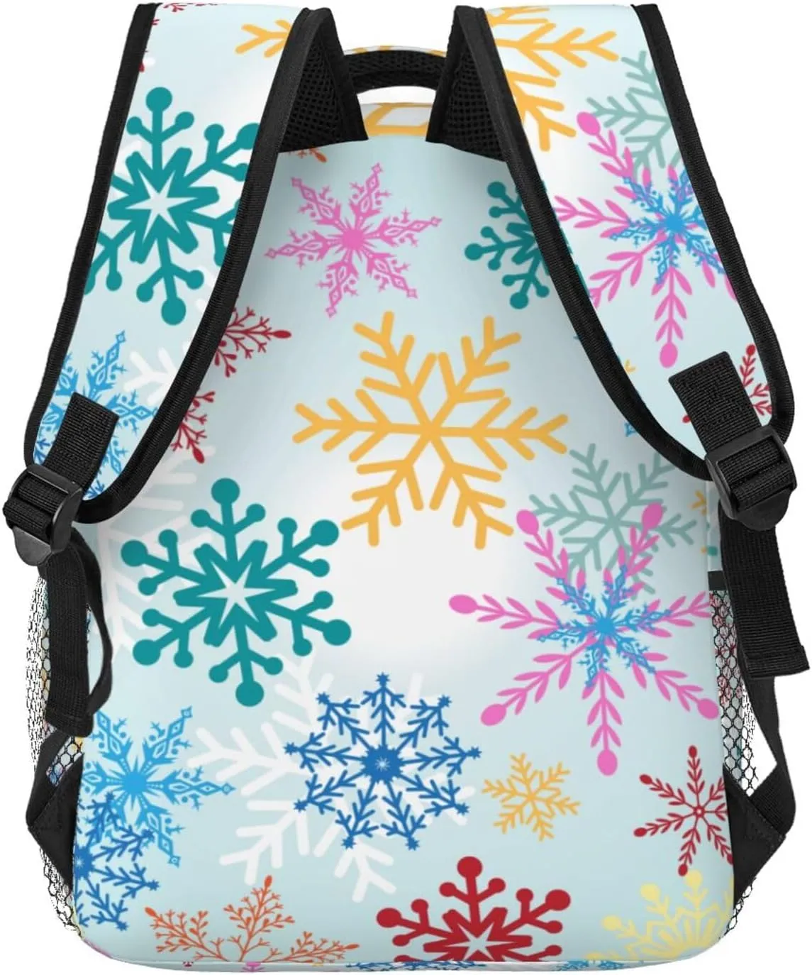 Christmas Multicolored Snowflakes Light New Year Backpack Casual Laptop Backpack Lightweight Double Shoulder Bag Travel Daypack For Women Men