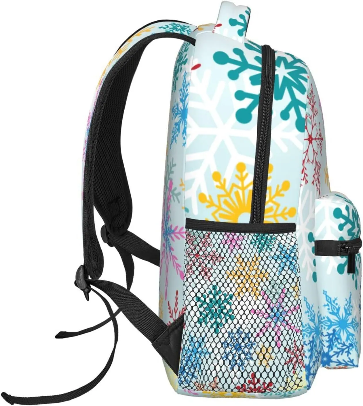 Christmas Multicolored Snowflakes Light New Year Backpack Casual Laptop Backpack Lightweight Double Shoulder Bag Travel Daypack For Women Men