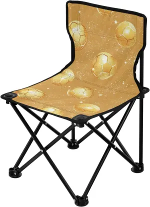 Christmas Soccer Ball Gold Print Compact Camping Chair Lightweight Travel Chairs for Adults with Carrying Bag