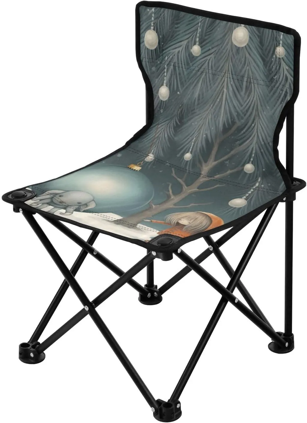 Christmas Tree Portable Outdoor Folding Chair Anti-Slip Padded Oxford Cloth Stool Camping Chair Small for Beach Hiking Fishing Gardening Quad Camp Chair