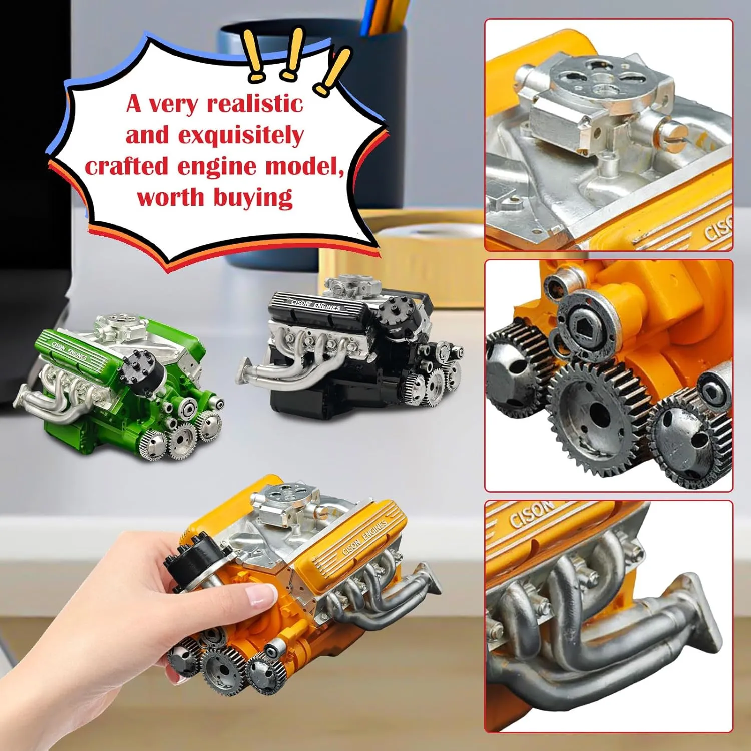 Cison V8 Engine Kit Gas, 89%-Gasoline Ohv V8 Small-Block Engine Model Kits, V8 Engine Model Kit That Runs, Mini Build Your Own Stem Cison Running Engine Kits for Adults (Blue, One Size)